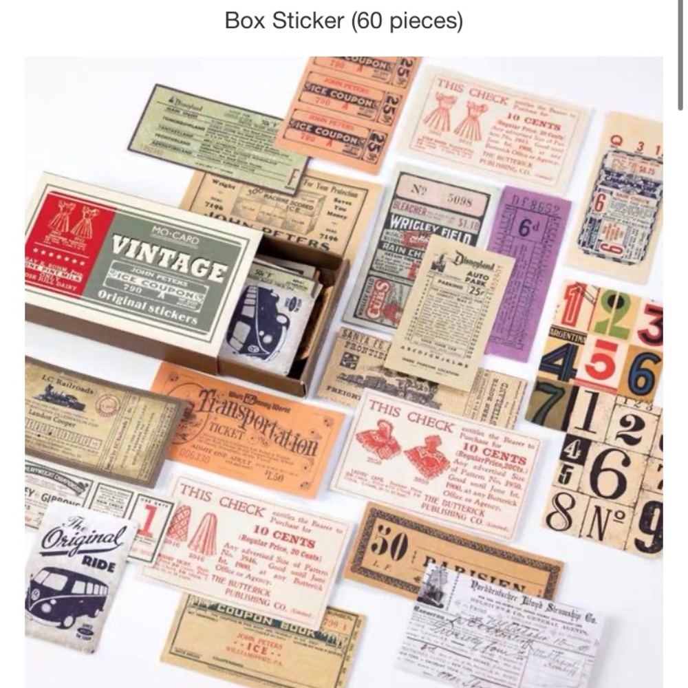 Vintage Box Sticker Set - 60 Pieces